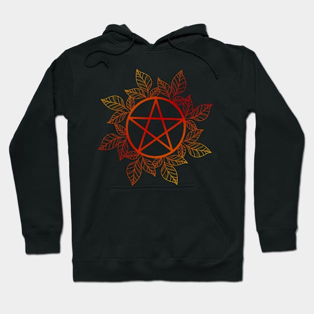 Fiery Red Yellow Leafy Pentagram Hoodie by MissMoth